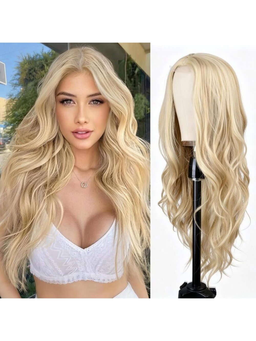 Women's Blonde Synthetic Hair Dirty Blonde Heat Resistant Long Wavy Wig
